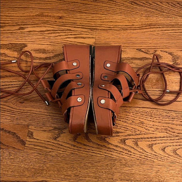 Rebecca Minkoff Shoes - Rebecca Minkoff Iven Brown Leather Lace-Up Gladiator Wedge Platform Sandals 7